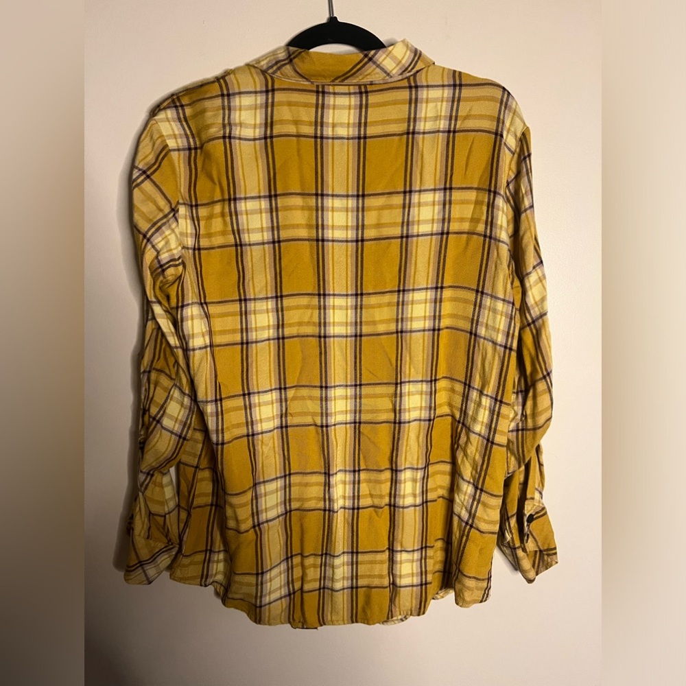 Sanctuary Anthropologie Yellow Black Plaid Button Down Boyfriend Flannel Size M - Picture 6 of 8